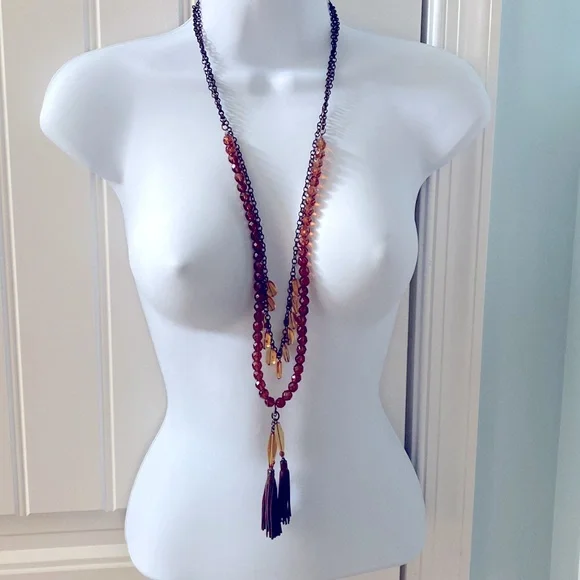 Coldwater Creek Amber Bead Tassel Necklace - Picture 3 of 8